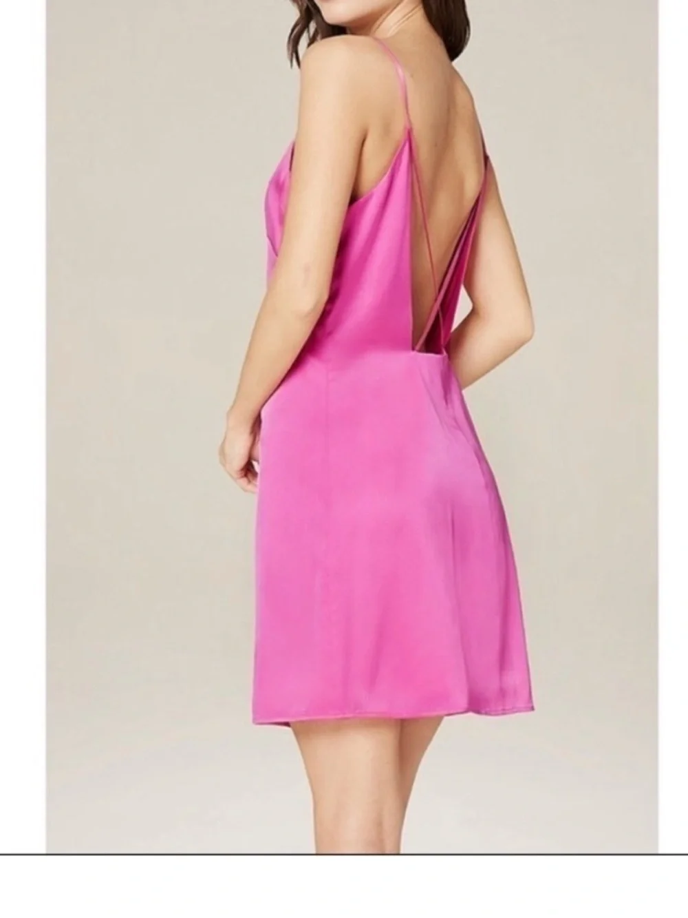 Bebe Hot Pink Silk (92%) Slip Dress - Spaghetti Strap, Size Medium - Picture 4 of 9
